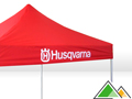 Tente easy-up 3x3 rouge avec impression Husqvarna sur les volants